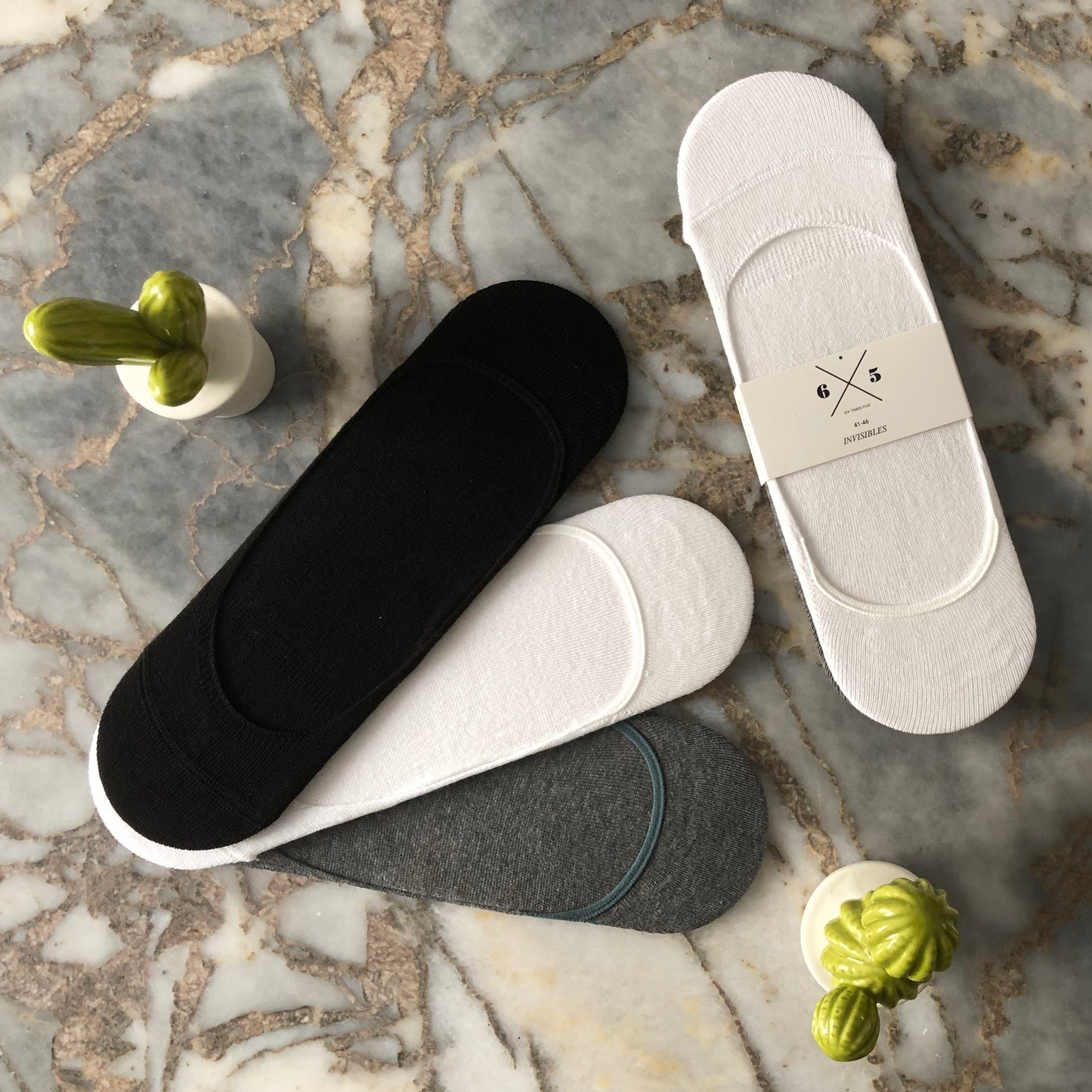 INVISIBLES WHITE, GRAY & BLACK 3 PACK Beyaz Gri Siyah 3lü Görünmez Unisex Çorap Seti - sixtimesfive