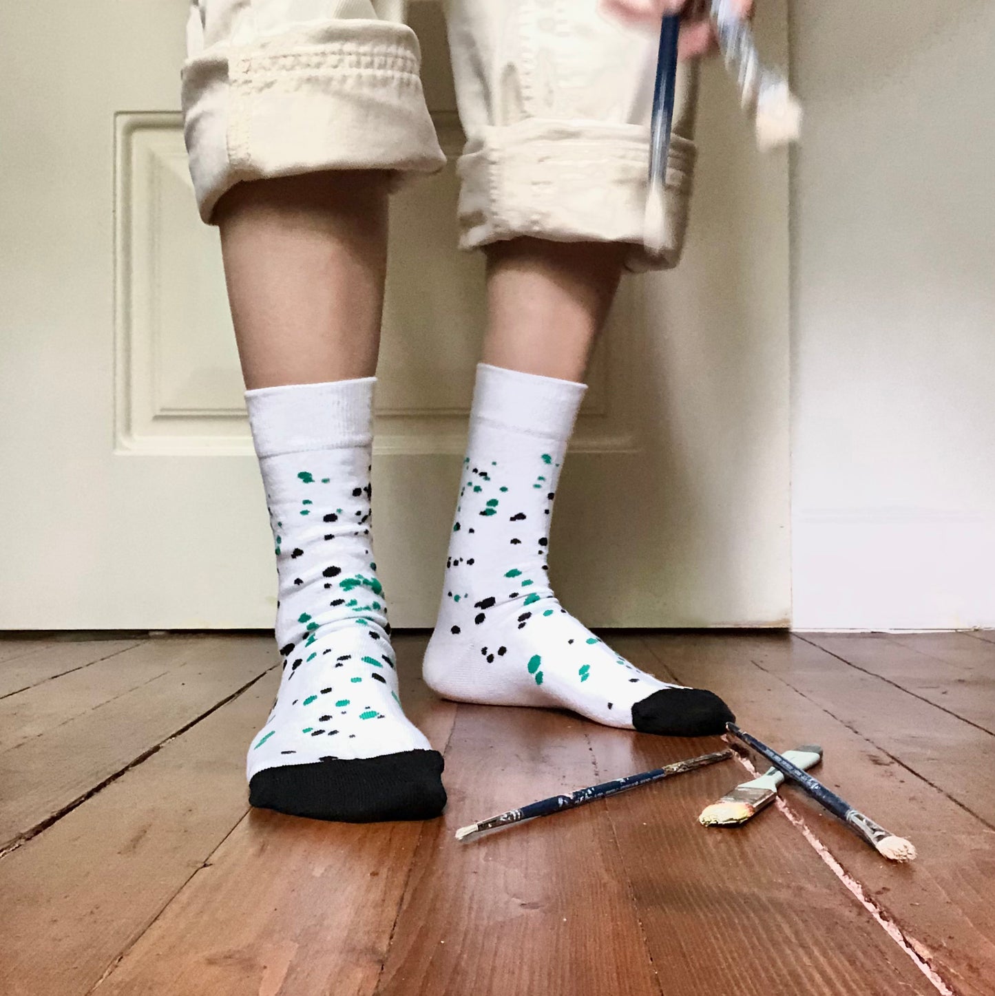 SPLASH GREEN Yeşil Siyah Beyaz Desenli Unisex Çorap - sixtimesfive