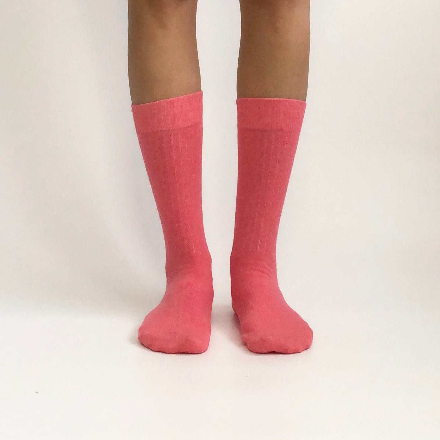 HOT PINK Pembe Düz Unisex Pamuklu Ribli Çorap - sixtimesfive