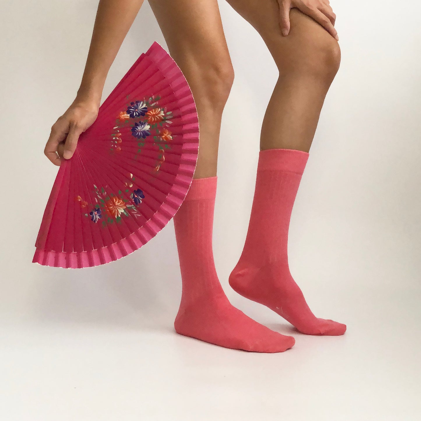 HOT PINK Pembe Düz Unisex Pamuklu Ribli Çorap - sixtimesfive