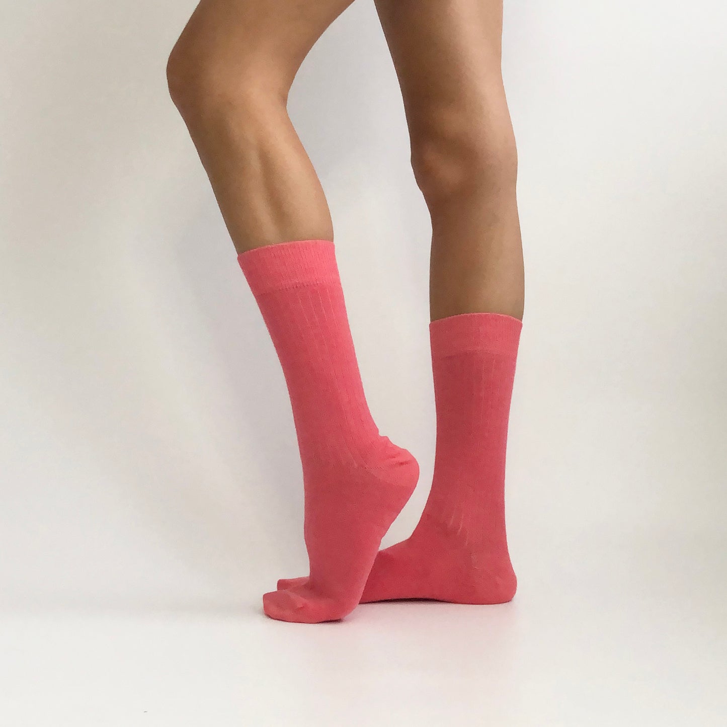 HOT PINK Pembe Düz Unisex Pamuklu Ribli Çorap - sixtimesfive