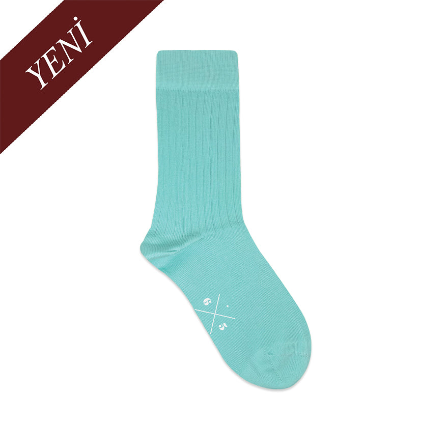 ARUBA BLUE Mavi Düz Unisex Pamuklu Ribli Çorap - sixtimesfive
