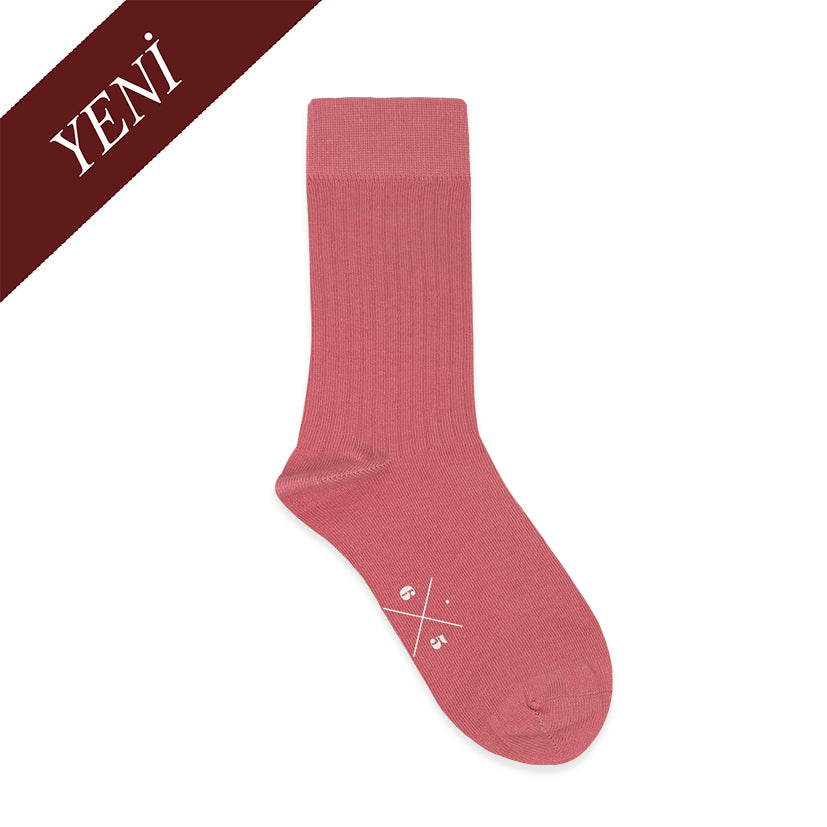 BUBBLEGUM Pembe Düz Unisex Pamuklu Ribli Çorap - sixtimesfive