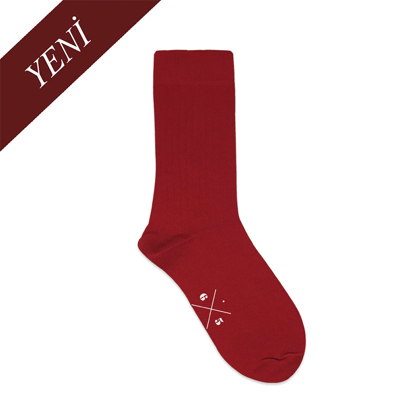 CHILI RED Kırmızı Düz Unisex Pamuklu Ribli Çorap - sixtimesfive
