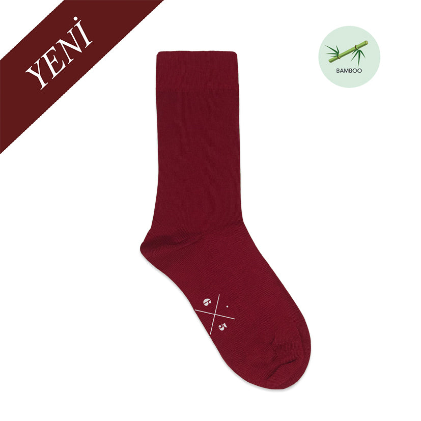 SCARLET RED Koyu Kırmızı Düz Unisex Bambu Çorap - sixtimesfive