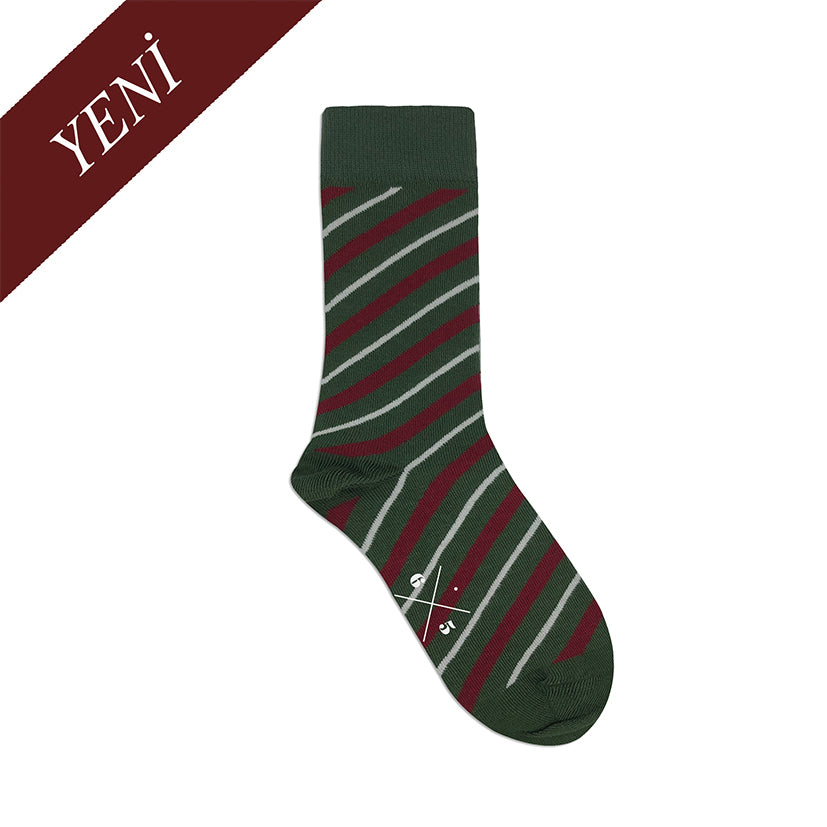 DIAGONAL XMAS Yeşil Kırmızı Yılbaşı Desenli Unisex Çorap - sixtimesfive