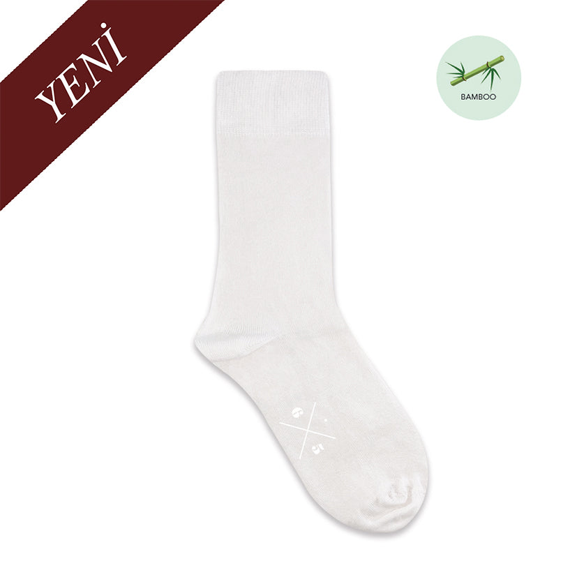 ECRU Ekru Beyaz Düz Unisex Bambu Çorap - sixtimesfive