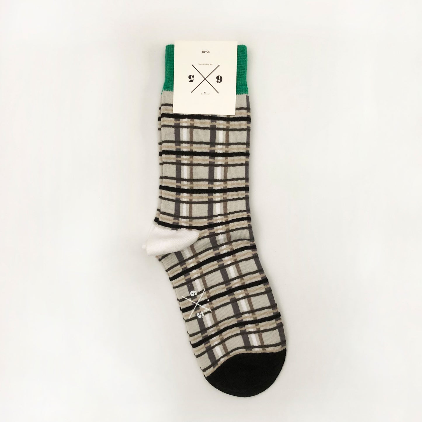 FLANNEL GREY GREEN Gri Yeşil Beyaz Çizgili Desenli Unisex Çorap - sixtimesfive