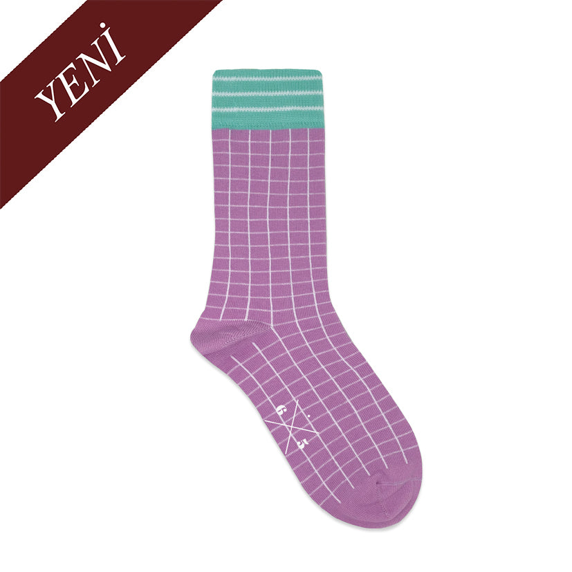 GRID LILA MINT Lila Mint Yeşil Beyaz Kare Desenli Unisex Çorap - sixtimesfive