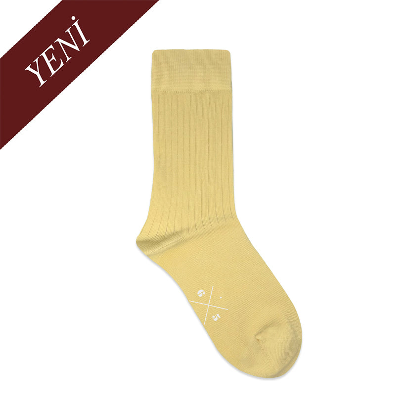 LEMON CREAM Açık Sarı Düz Unisex Pamuklu Ribli Çorap - sixtimesfive