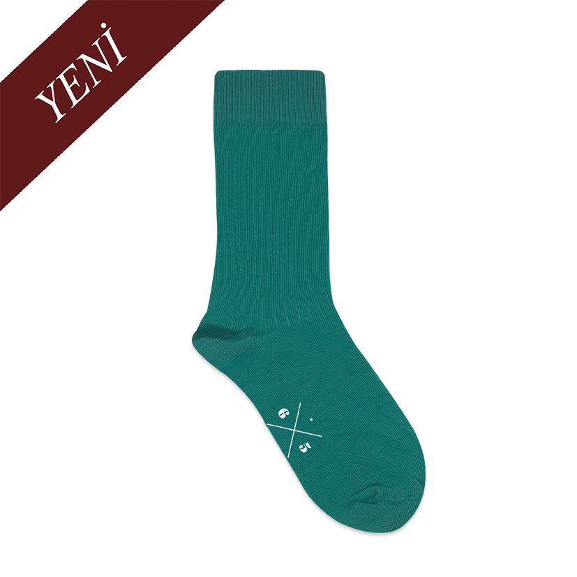 MARINE GREEN Koyu Okyanus Yeşil Unisex Pamuklu Ribli Çorap - sixtimesfive