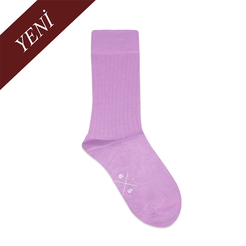 ORCHID Lila Unisex Pamuklu Ribli Çorap - sixtimesfive