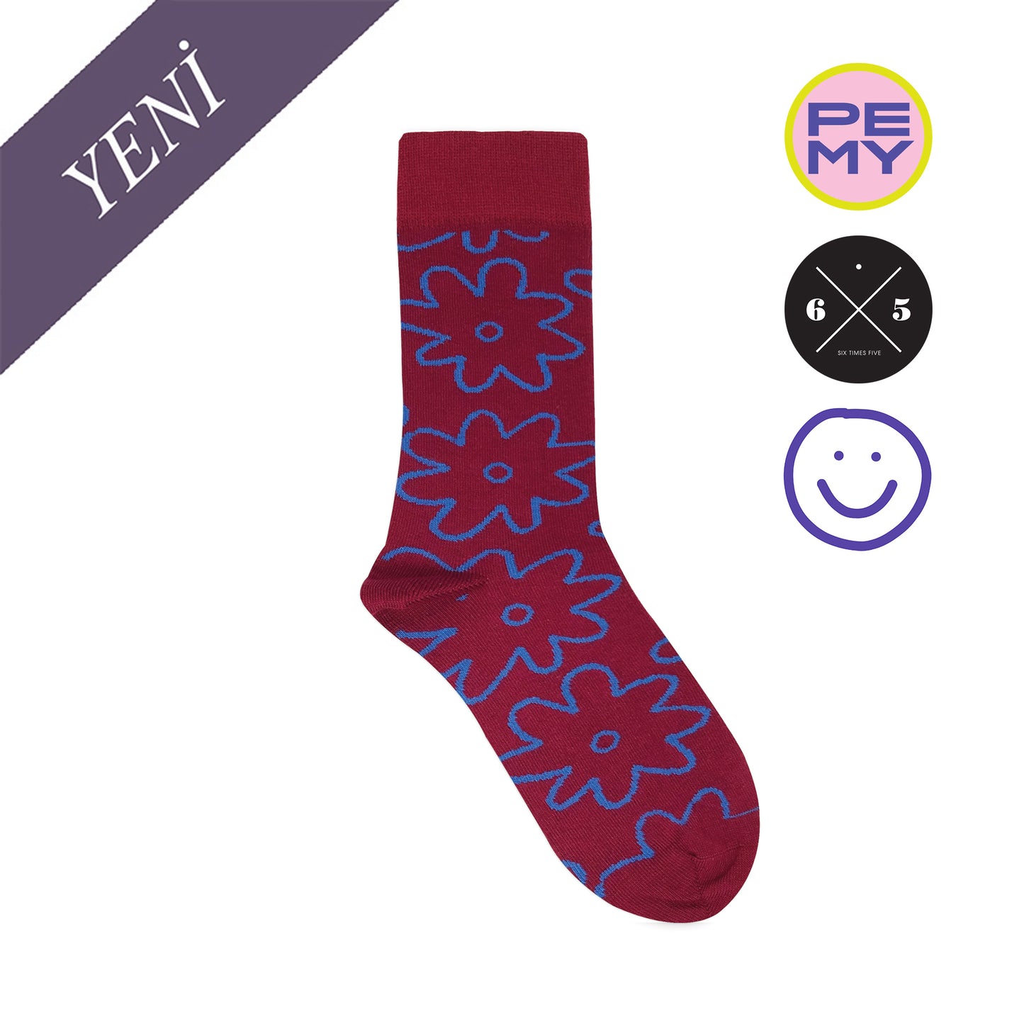 PEMY x SIX TIMES FIVE ''PLUM FLOWER'' Mürdüm Çiçek Desenli Çorap - sixtimesfive