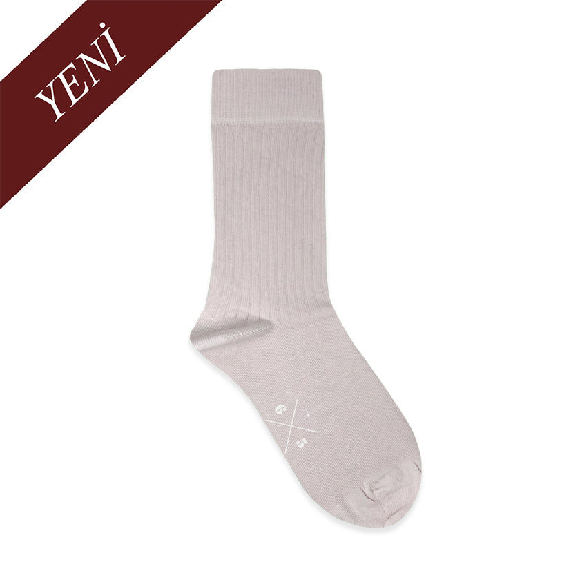 POWDER PINK Pembe Düz Unisex Pamuklu Ribli Çorap - sixtimesfive