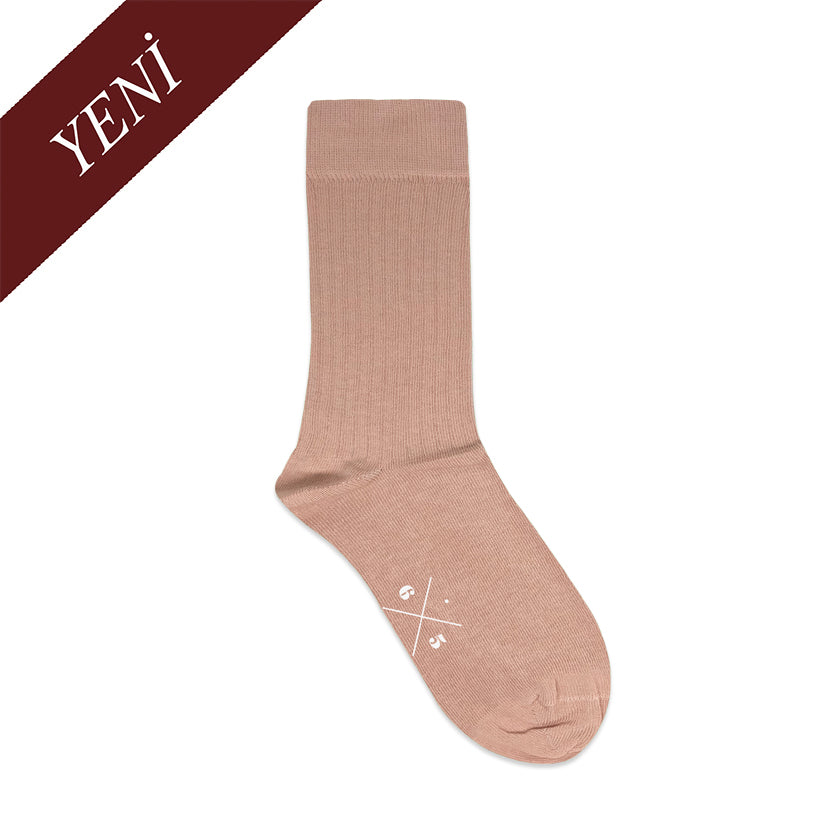 ROSE BEIGE Bej Düz Unisex Pamuklu Ribli Çorap - sixtimesfive