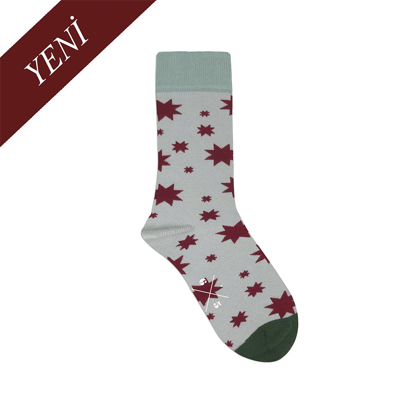STAR XMAS Gri Buz Mavi Kırmızı Yılbaşı Desenli Unisex Çorap - sixtimesfive