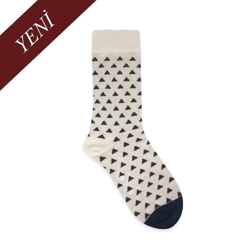 TRIANGLE CREAM & CHOCOLATE Ekru Kahverengi Üçgen Desenli Unisex Çorap - sixtimesfive