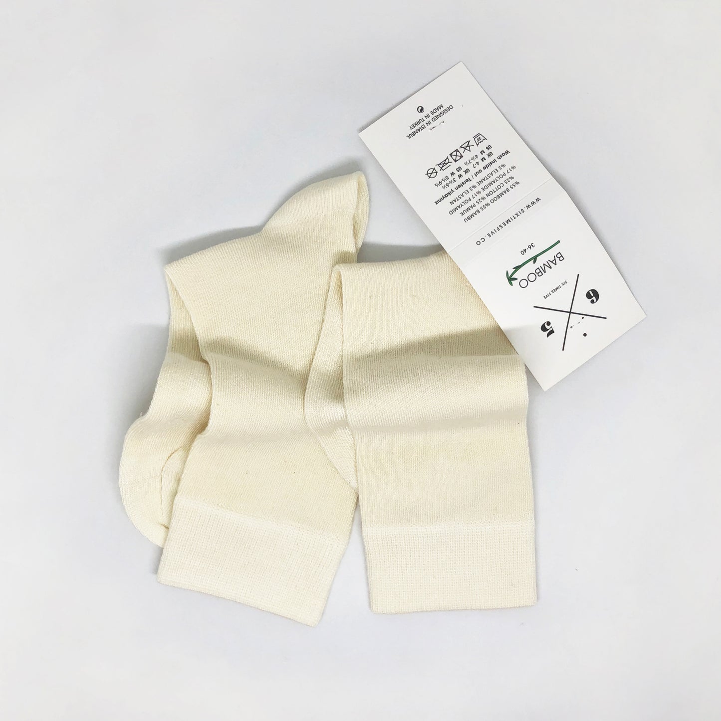 VANILLA Ekru Beyaz Düz Unisex Bambu Çorap - sixtimesfive