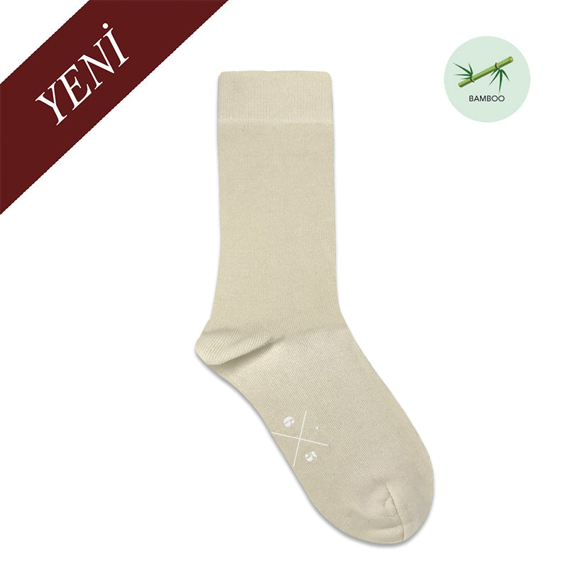 VANILLA Ekru Beyaz Düz Unisex Bambu Çorap - sixtimesfive