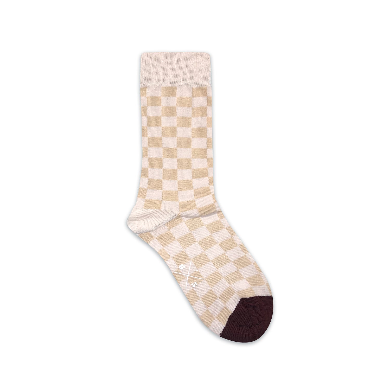 CHECKER CREAM Krem Bordo Kareli Desenli Unisex Çorap - sixtimesfive
