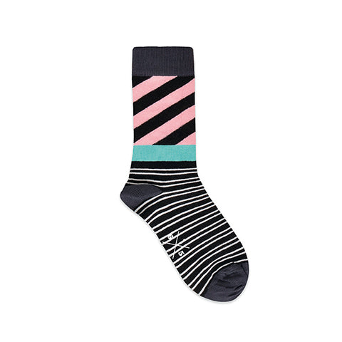 STRIPY PINK Pembe Siyah Turkuaz Gri Desenli Unisex Çorap - sixtimesfive