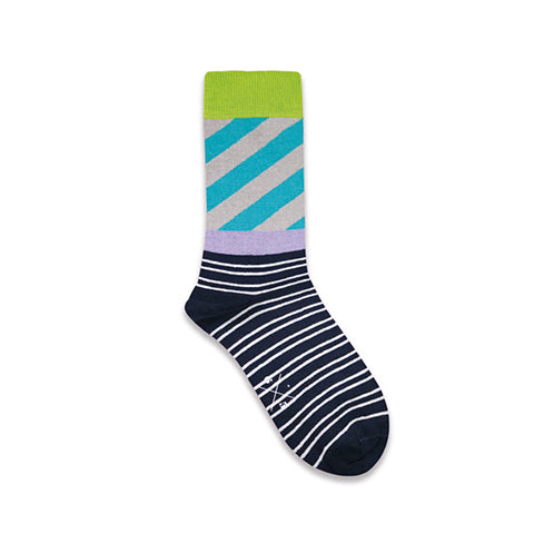 STRIPY TURQUOISE Turkuaz Neon Yeşil Lila Gri Desenli Unisex Çorap - sixtimesfive