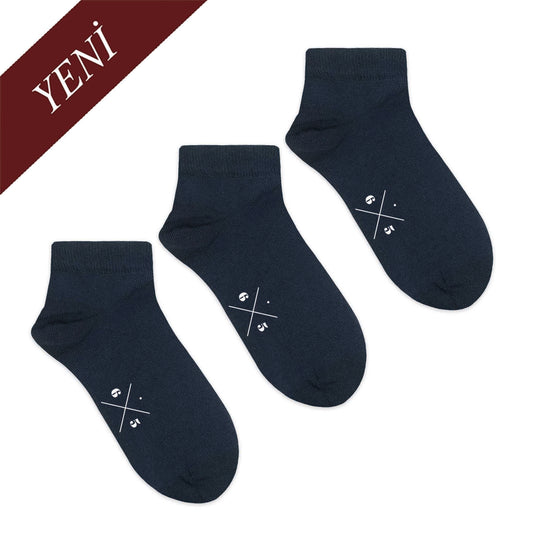 SHORT DARK NAVY BLUE 3 PACK Koyu Lacivert Düz Kısa Unisex Çorap Seti - sixtimesfive