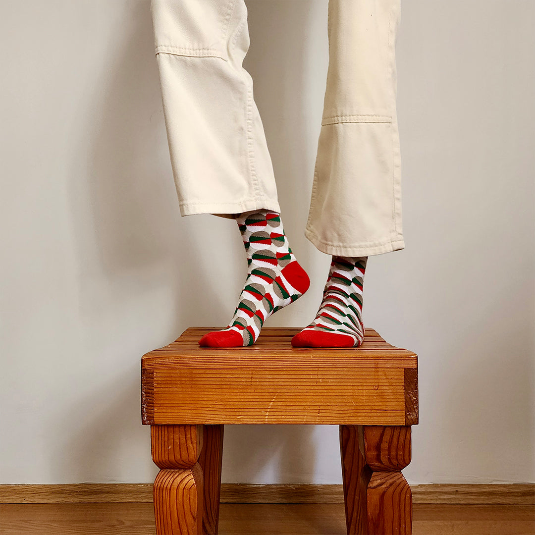 ECLIPSE XMAS Yeşil Kırmızı Yılbaşı Desenli Unisex Çorap - sixtimesfive