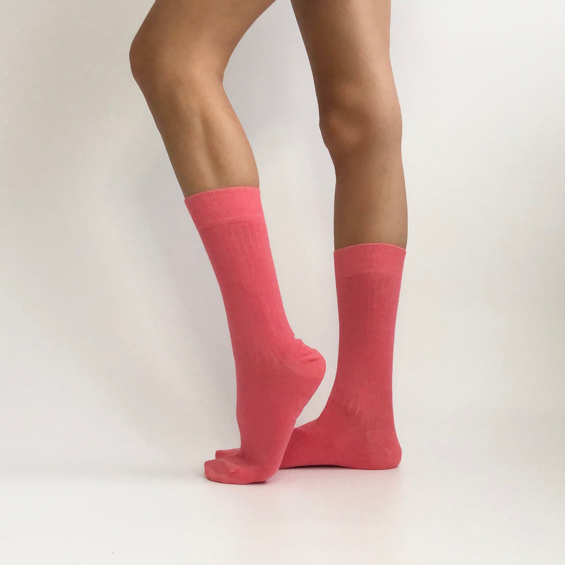 HOT PINK Pembe Düz Unisex Pamuklu Ribli Çorap - sixtimesfive