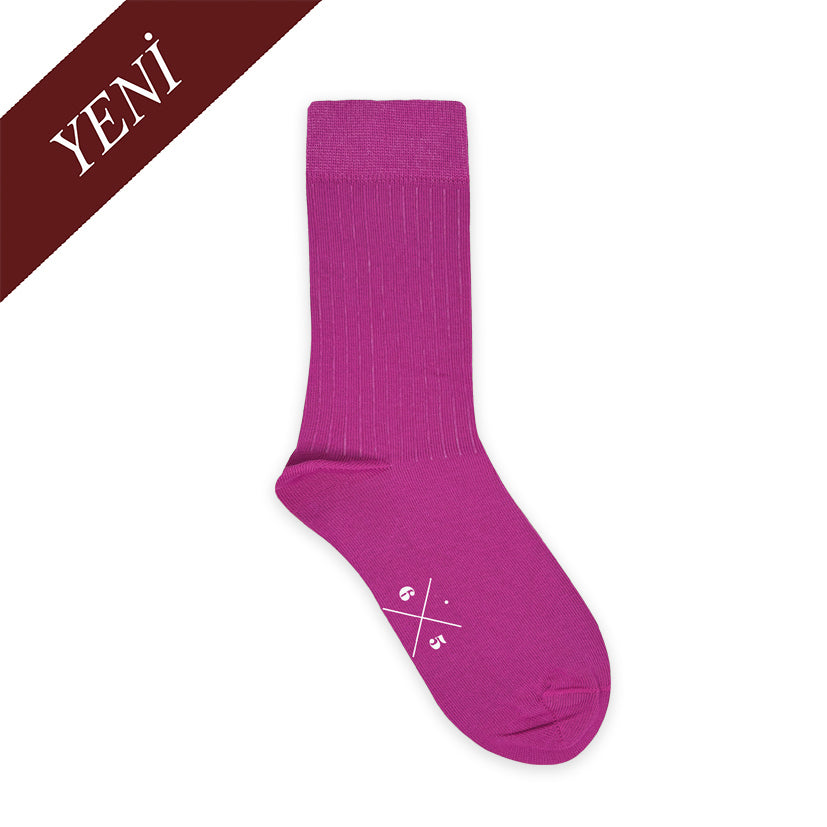 FUCSHIA Fuşya Düz Unisex Pamuklu Ribli Çorap - sixtimesfive