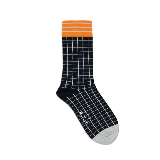 GRID BLACK Siyah Beyaz Turuncu Kare Desenli Unisex Çorap - sixtimesfive