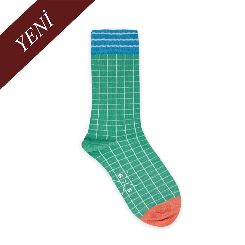 GRID MINT POP Mint Yeşil Mavi Somon Kare Desenli Unisex Çorap - sixtimesfive