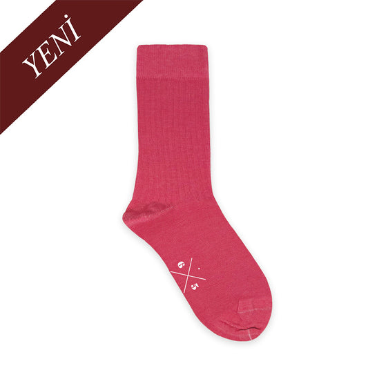 HOT PINK Pembe Düz Unisex Pamuklu Ribli Çorap