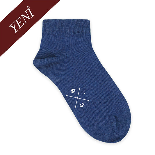 SHORT INDIGO BLUE MELANGE İndigo Mavi Düz Kısa Unisex Çorap - sixtimesfive