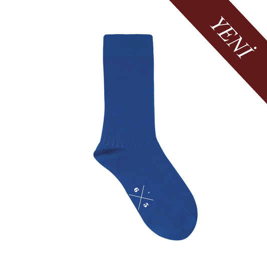 MARINE BLUE Mavi Düz Unisex Pamuklu Ribli Çorap - sixtimesfive