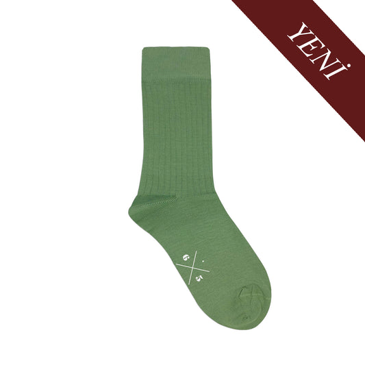 MINT GREEN Mint Yeşil Düz Unisex Pamuklu Ribli Çorap - sixtimesfive