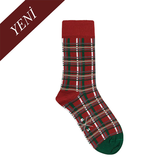 PLAID XMAS Kırmızı Yeşil Yılbaşı Ekose Desenli Unisex Çorap - sixtimesfive