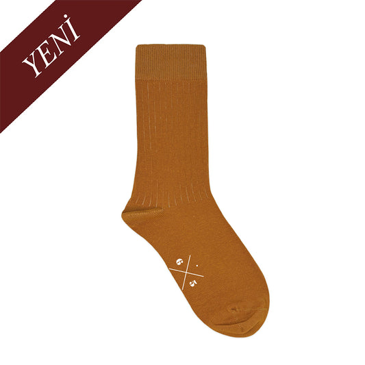 PUMPKIN SPICE Taba Düz Unisex Pamuklu Ribli Çorap