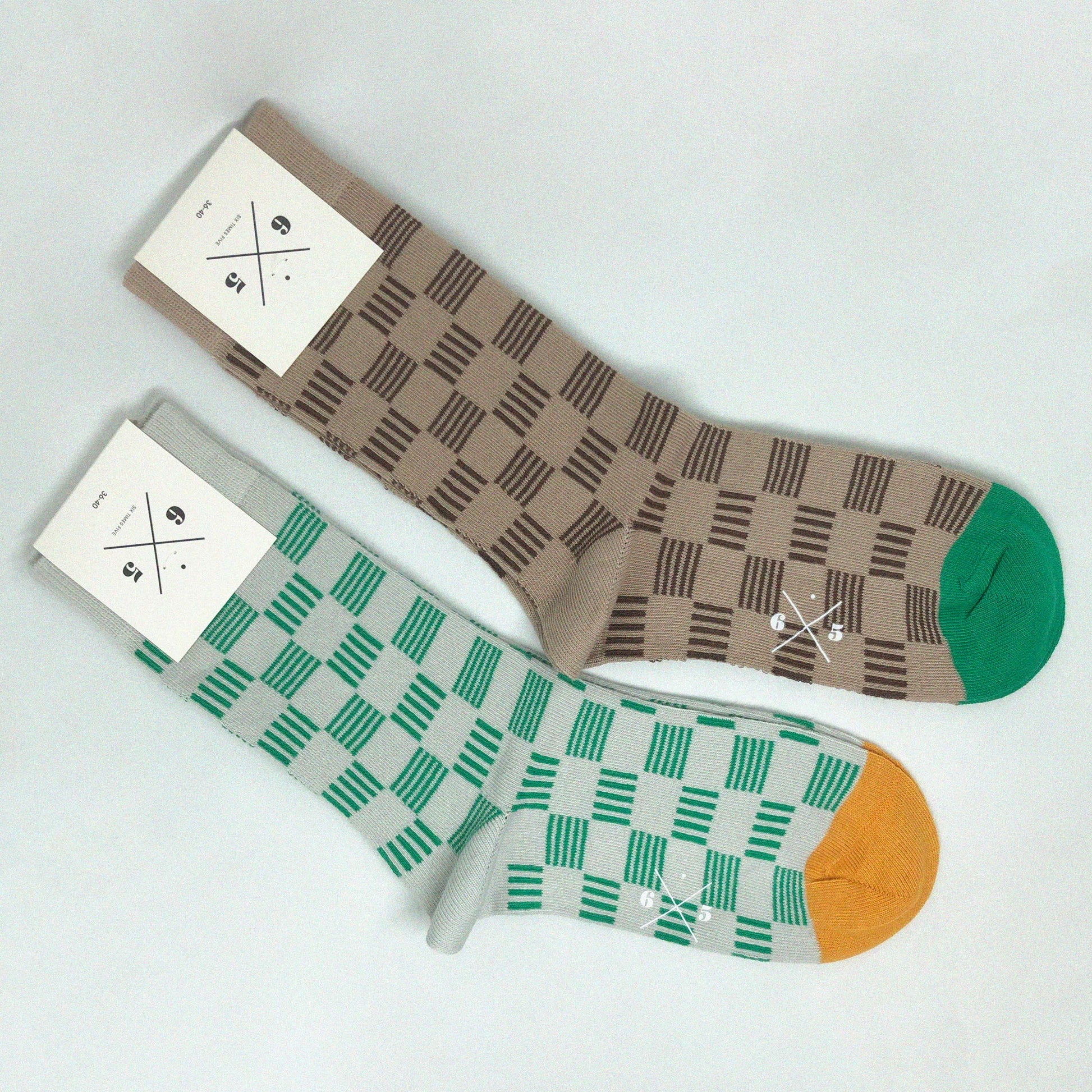 SQUARED BROWNIE Kahverengi Yeşil Çizgi Kare Desenli Unisex Çorap - sixtimesfive