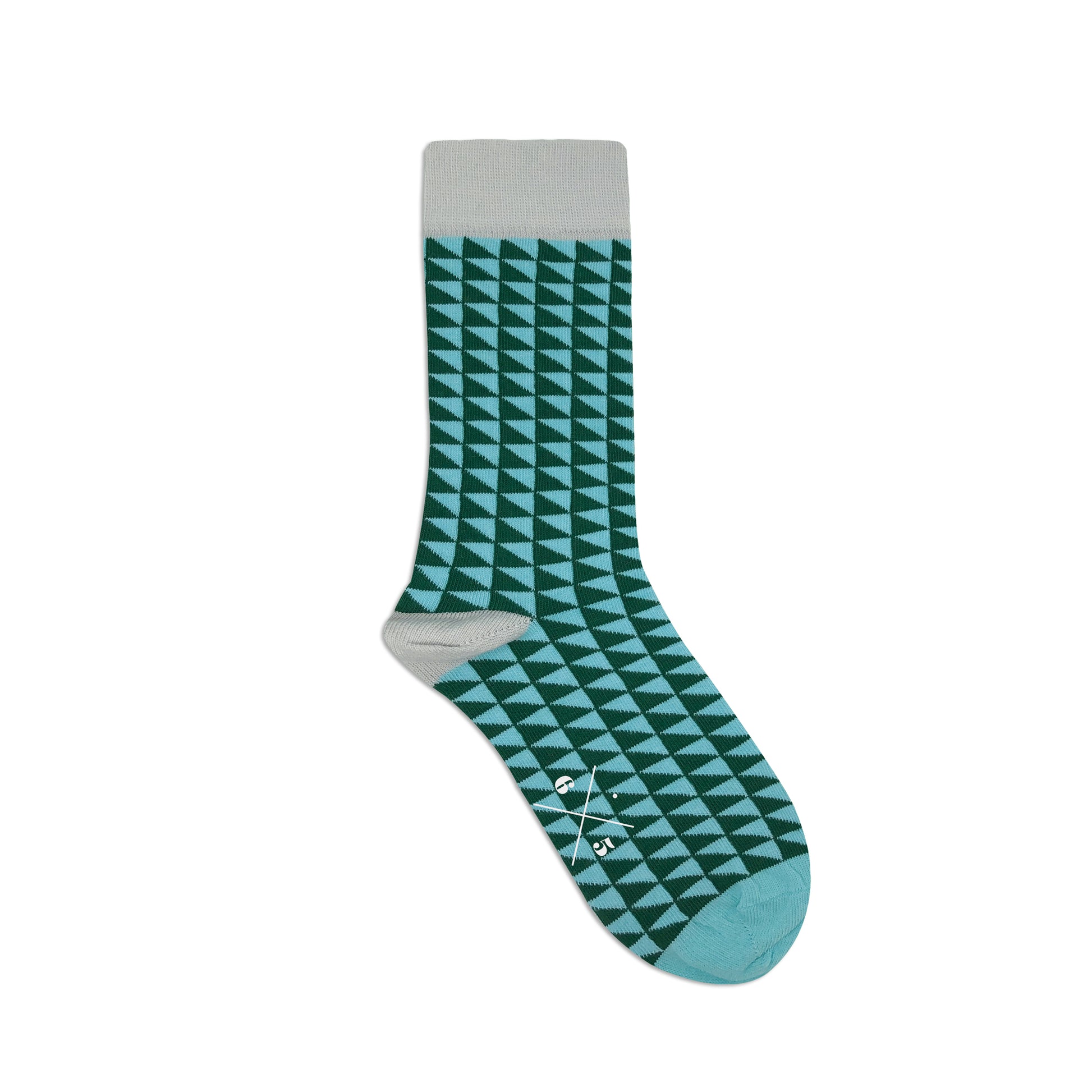 TWO TRIANGLES BLUE GREEN Mavi Yeşil Üçgen Desenli Unisex Çorap - sixtimesfive