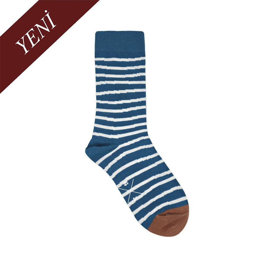 WAVY STRIPES OCEAN BLUE Mavi Çizgili Desenli Unisex Çorap - sixtimesfive