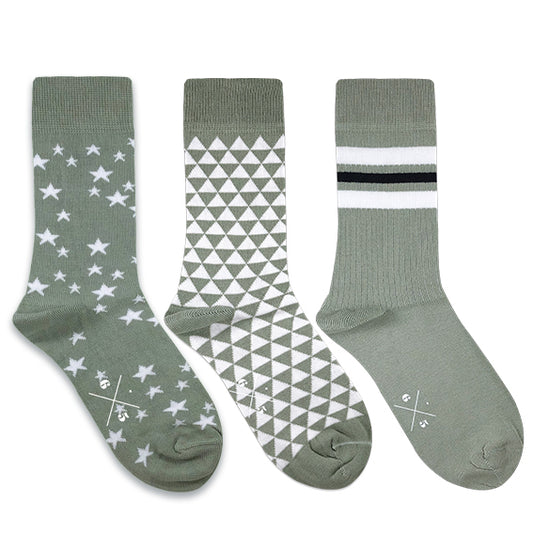 STARS + TRIANGLES + TRIPLE STRIPES Su Yeşili Ekru Desenli Çizgili Unisex Çorap Seti - sixtimesfive