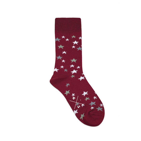 STARS RED Kırmızı Gri Bej Beyaz Yıldızlı Desenli Unisex Çorap - sixtimesfive