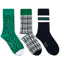 SPRINKLES + FLANNEL + TRIPLE STRIPES Siyah Beyaz Yeşil Desenli Çizgili Unisex Çorap Seti - sixtimesfive