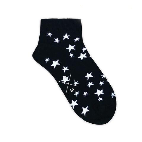 STARS SHORT BLACK Siyah Yıldızlı Desenli Kısa Unisex Çorap - sixtimesfive