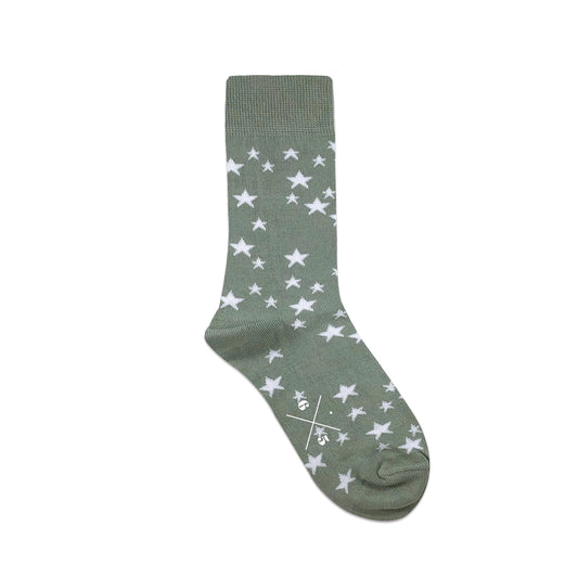 STARS FOG GREEN Su Yeşili Beyaz Yıldızlı Desenli Unisex Çorap - sixtimesfive